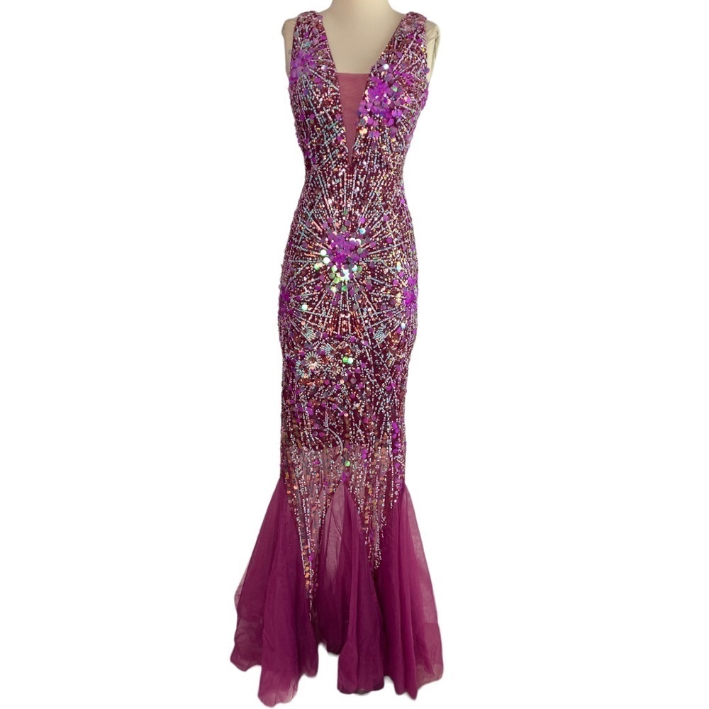 Dress the Population Selena Semisheer Panel Gown sequin - NWOT